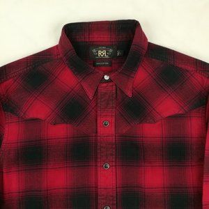 RRL Ralph Lauren Buffalo Plaid Flannel Western Pearl Snap Shirt